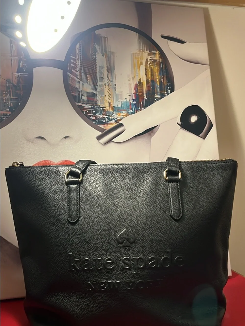 kate spade Black Pebbled Leather Tote with Gold Accent